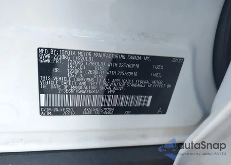 2021 Toyota Rav4 Hybrid Xse z USA, uszkodzony, nr VIN 2T3E6RFV9MW019837